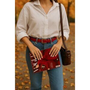 Vintage Ralph Lauren Reversible Black Red Leather Belt | Gold Buckle 90s Y2K